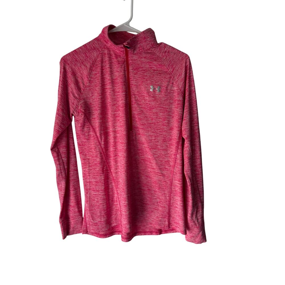 Under Armour Women's Size Medium Loose Pink Half‎ Zip Heat Gear Running Top